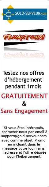 Vous pouvez tester n'importe quelle offre pendant 30 jours gratuitement et sans engagement !, Si vous �tes int�ress�s, contactez nous par email avec comme objet 'Promo' en incluant dans le message votre login + l'adresse et l'offre d�sir�e pour l'h�bergement.